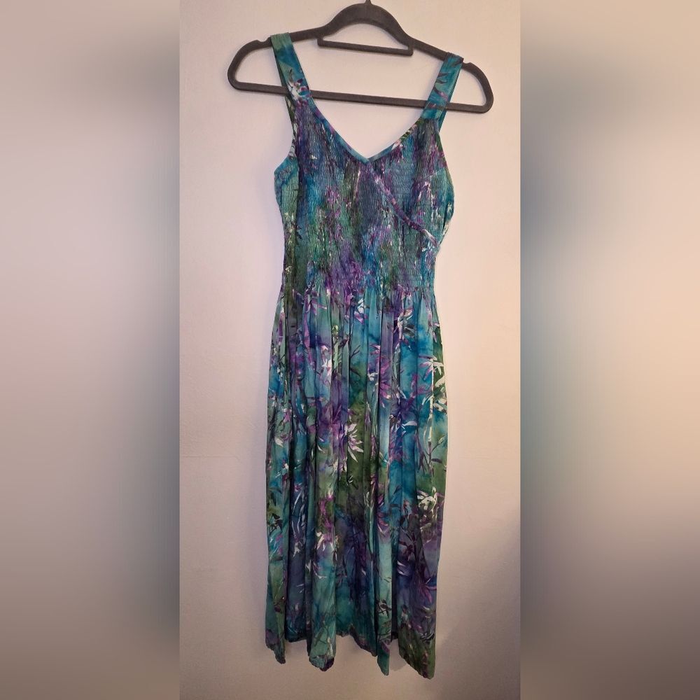 LOST RIVER CLOTHING CO SMOCK TOP A LINE WATERCOLOUR DRESS W/POCKETS SzS PRELOVED